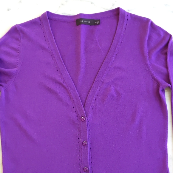 NWOT. The Limited 100% Cotton Purple Knit Cardigan with 3/4 sleeve. - Picture 4 of 4
